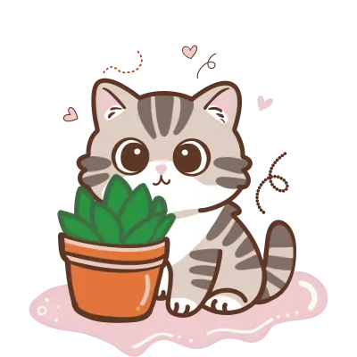 Cute Cat with Potted Succulent Plant