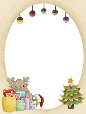 Cute Christmas Oval Frame Watercolor Style