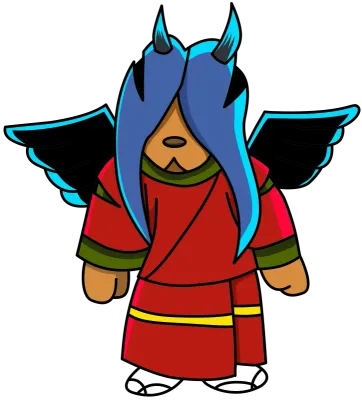 Horned Fallen Angel in Red Robe with Wings, Fantasy Mascot Clipart