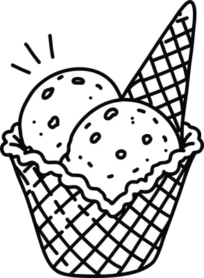 Cute Double Scoop Ice Cream Cone Outline Clipart