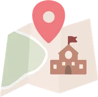 학교 위치 핀이 표시된 접이식 지도 SVG