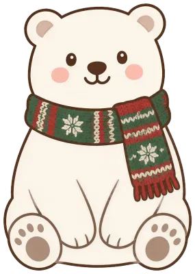 목도리 두른 귀여운 북극곰 크리스마스 일러스트