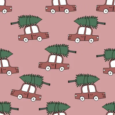 hand drawn cute Christmas car for seamless pattern