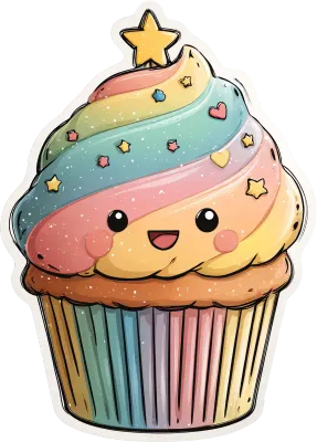 Cute Rainbow Cupcake with Star Sticker