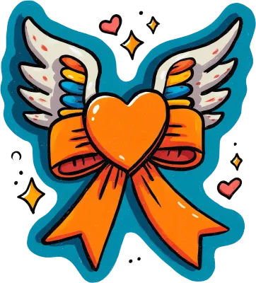 Winged Heart with Ribbon Sticker