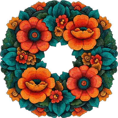 Autumn Floral Wreath with Orange and Teal Flowers