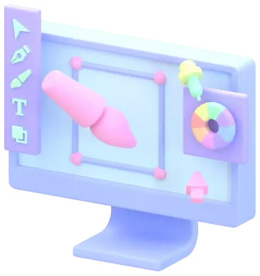 Illustration of graphic designer computer screen content