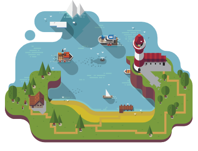 바닷가 항구 일러스트