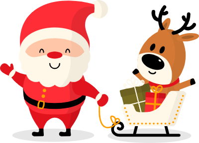 선물 꾸러미 썰매를 끄는 산타와 루돌프