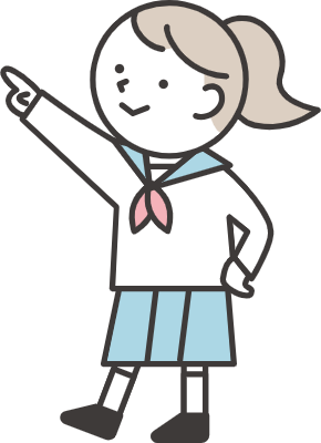 A female student wearing a sailor suit is pointing.