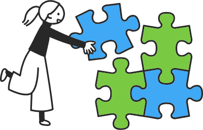 Clip art of woman assembling puzzle