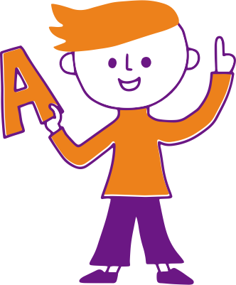 person with alphabet A card