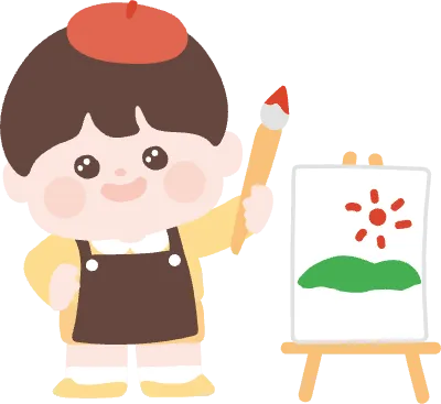 붓을 들고 그림 그리는 어린이 캐릭터