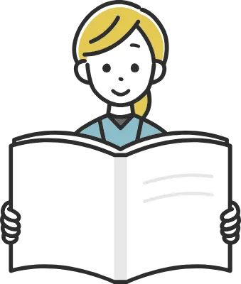 Simple illustration of a woman reading and learning from a book