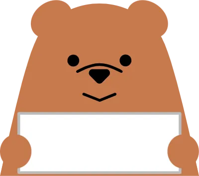 白いボードを手に持つクマのキャラクター