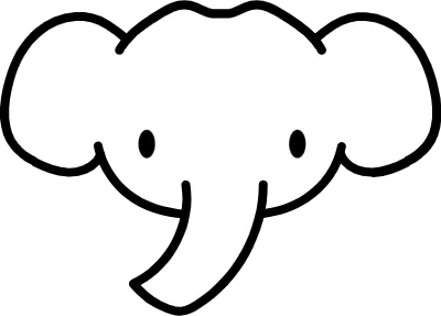 かわいいゾウの顔(白黒の線画)