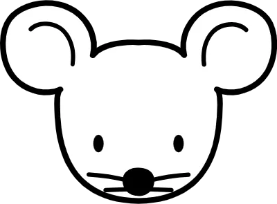 かわいいねずみの顔(白黒の線画)