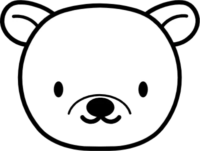 かわいいクマの顔(白黒の線画)