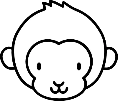 かわいいサルの顔(白黒の線画)
