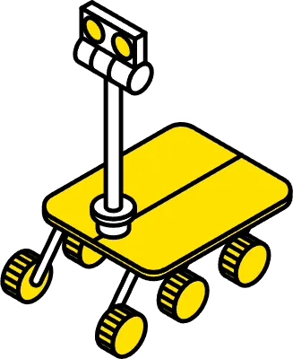 Simple line drawing of an unmanned spacecraft, isometric illustration