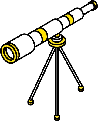 Simple line drawing of a telescope, isometric illustration