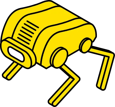 Simple line drawing of an unmanned spacecraft quadruped robot, isometric illustration