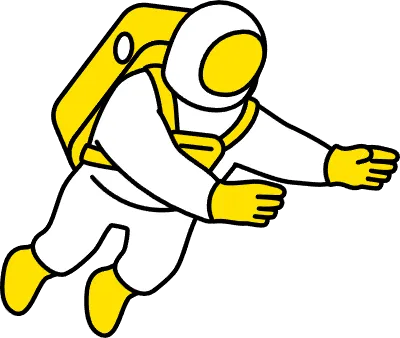 Simple line drawing of an astronaut floating with outstretched hand, isometric illustration