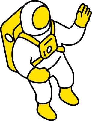 Simple line drawing of a waving astronaut, isometric illustration