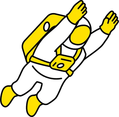 Simple line drawing of an astronaut floating with outstretched hand, isometric illustration