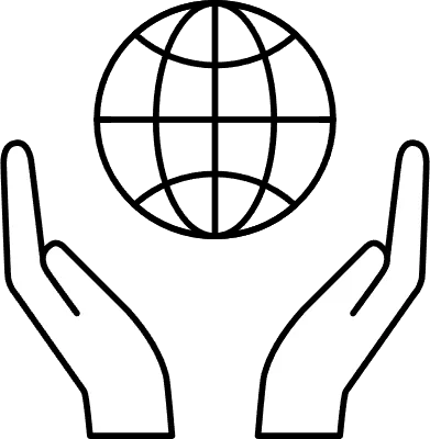 Mark of a hand encircling the earth, business icons for target, goal attainment