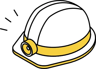 Simple line drawing of emergency kit, helmet with headlight, isometric