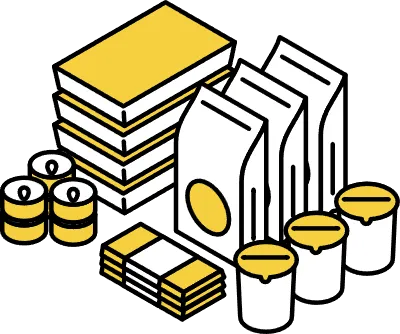 Simple line drawing of emergency kit, emergency rations, isometric