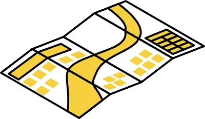 Simple line drawing of emergency kit, hazard map, isometric