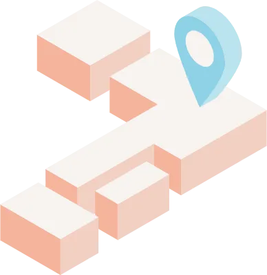 Japanese map with GPS pins and isometric illustration