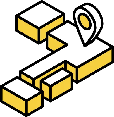 Japanese map with GPS pins and isometric illustration