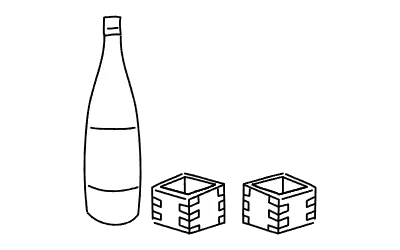 Image of two people drinking sake, simple line drawing illustration