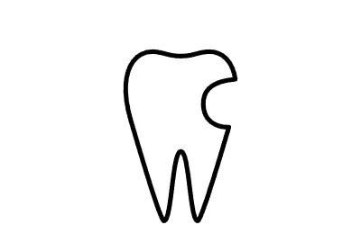 Dental Image icon of a tooth with a cavity hole, simple line drawing
