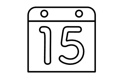 Calendar-style, simple line-drawing icon of the 15th deadline for filing tax returns