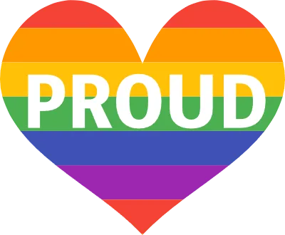 LGBT rainbow colors' heart mark and proud letters