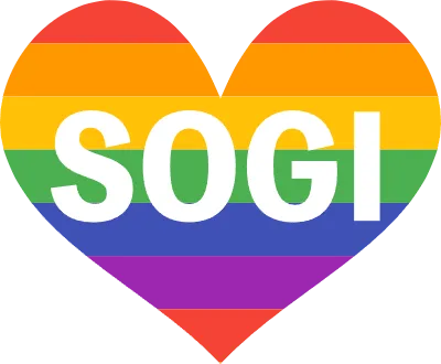LGBT rainbow colors' heart mark and SOGI letters