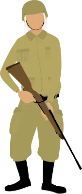 Female soldier holding a rifle down, war or savage game