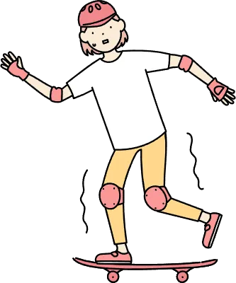 Skateboarder, girl shaking because she can't keep her balance