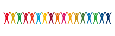 SDGs, people holding hands in a horizontal line and hailing 'prescribed 17 colors'