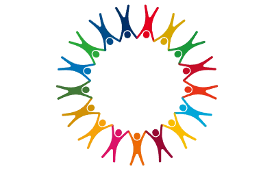 SDGs, people holding hands in a circle '17 prescribed colors'