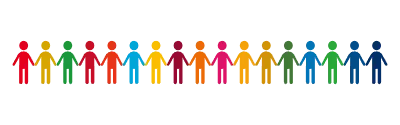 SDGs, people holding hands in a horizontal line '17 prescribed colors'