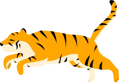 Simple tiger pose illustration, running and flying in the air
