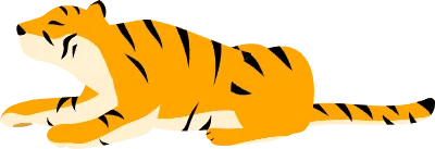 Simple tiger pose illustration, lying down and raising face