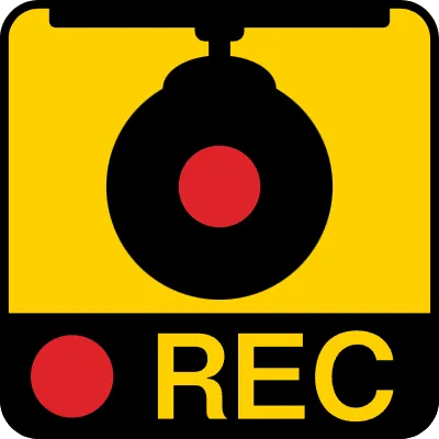 Warning sticker indicating the recording of the drive recorder