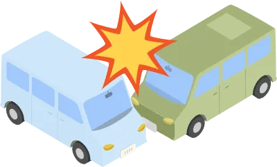 Isometric, illustration of a passenger car crash