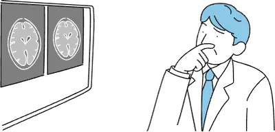 A male doctor who thinks by looking at the image taken by MRI of the brain